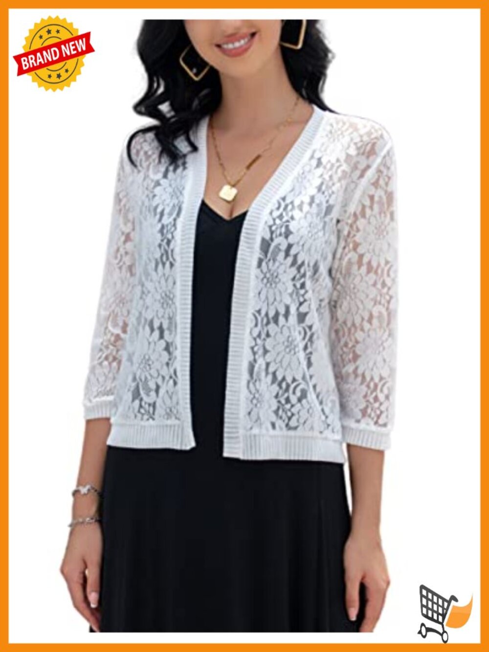 Floral Lace Shrug Cardigan 3/4 Sleeve Crochet Bolero Jacket
